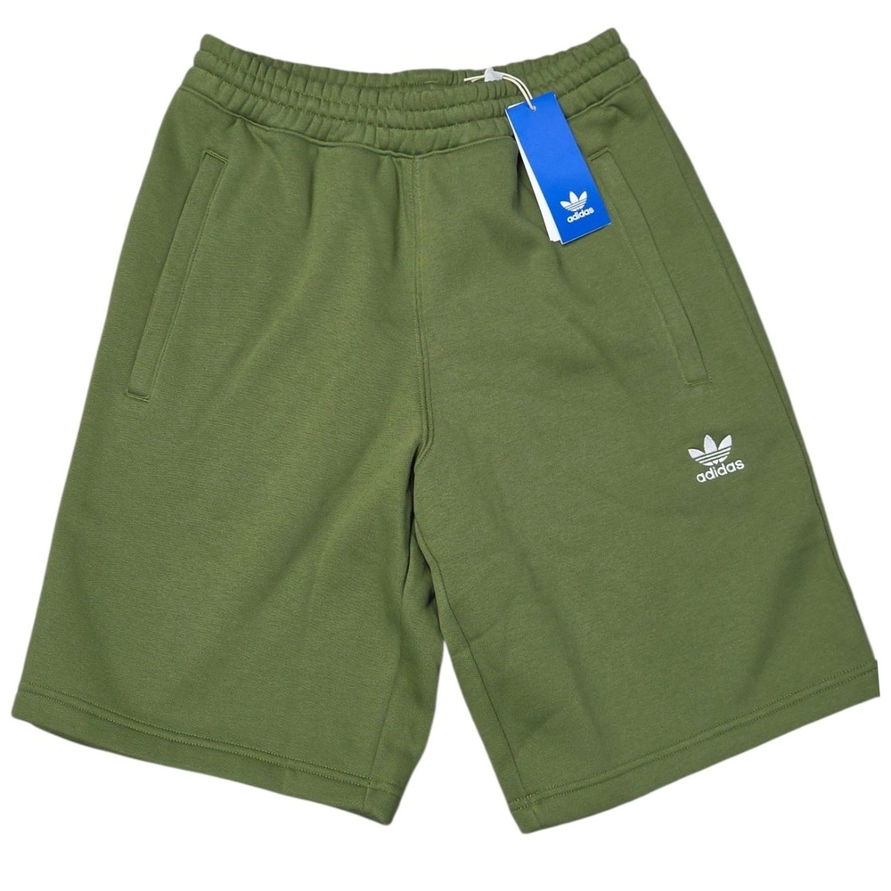 Adidas Essentials Shorts Mens Small Green Elastic Waist Drawstring 10" Gym New